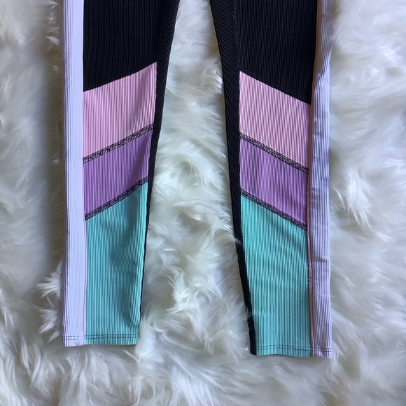 Beach Riot Bailey Black Ribbed Pastel Colorblock Leggings Small - Picture 5 of 9